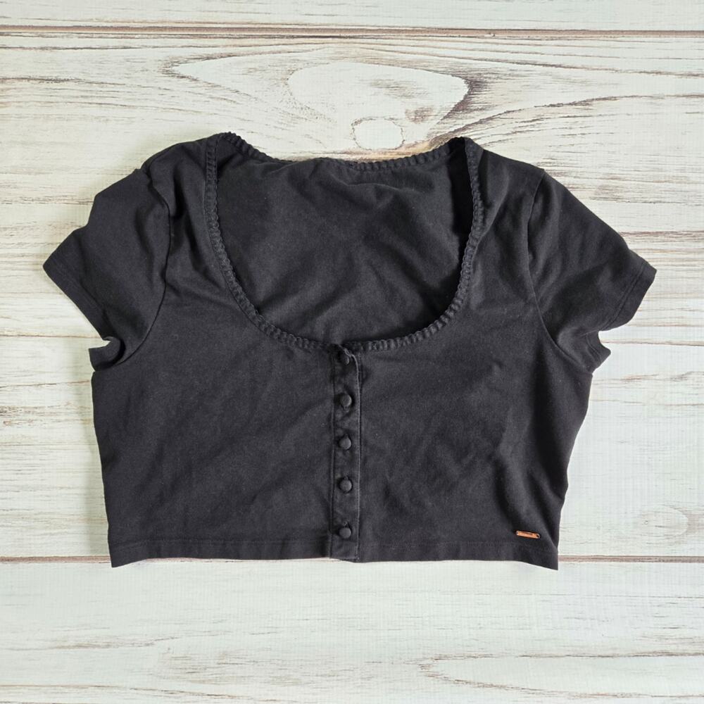 Savage X Fenty Black Button Scoop Neck Cop Top sz L